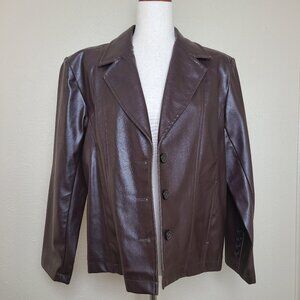 NWT Mountain Lake Womens Long Sleeves Button Up Faux Leather Jacket Blazer Brown